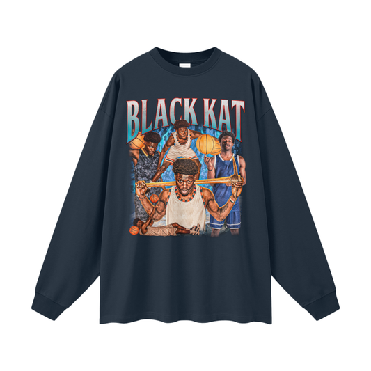 Ahamad Bynum Black Kat FOG 100% Cotton Long Sleeve Tee - Navy